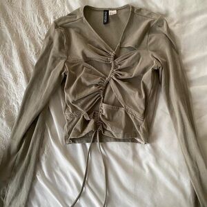 Cut Out Crop Top Sage Green Myntra H&M- S - Adjustable New Long Sleeve